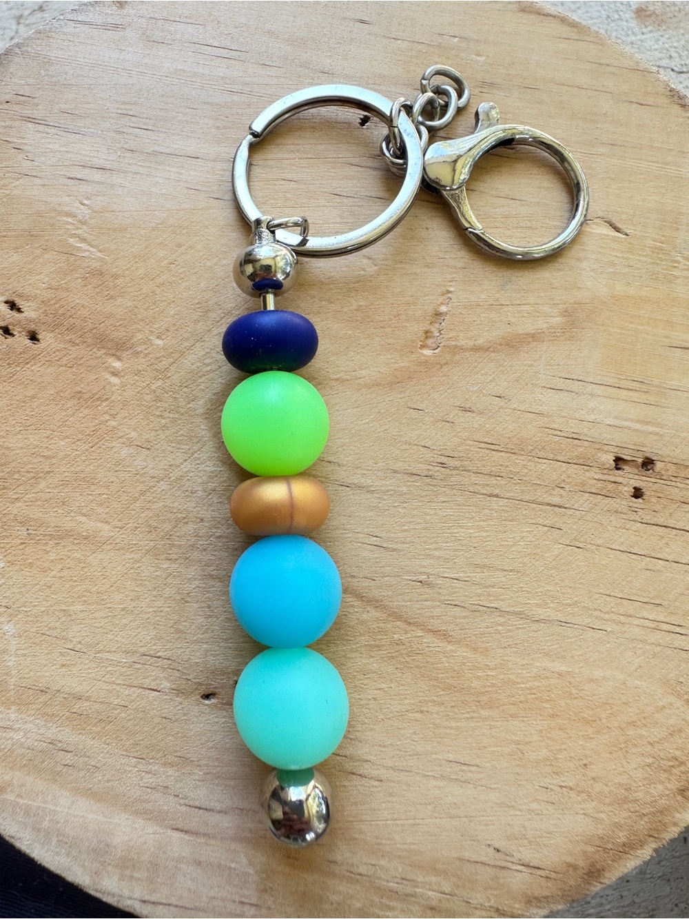 Colorful Beaded Keychain - Aqua, Teal & Lime